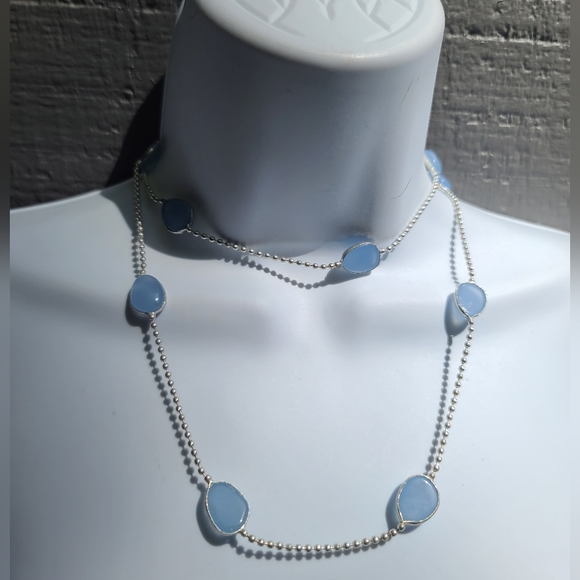 Chalcedony & sterling 13/26" station necklace - Picture 5 of 8